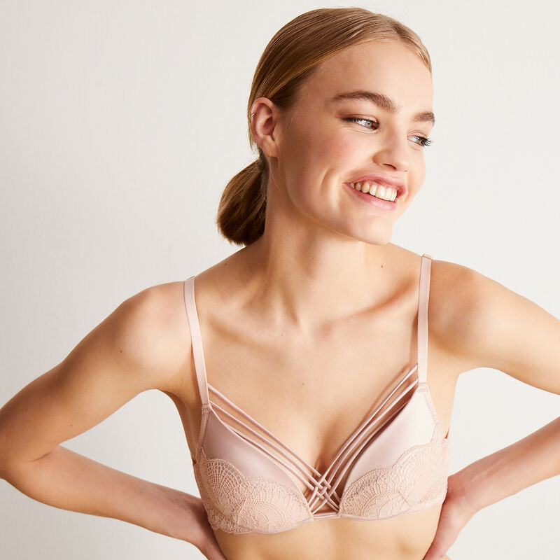 soutien-gorge push-up en dentelle et lien satiné - rose soutien-gorge push-up en dentelle et lien satiné - rose;