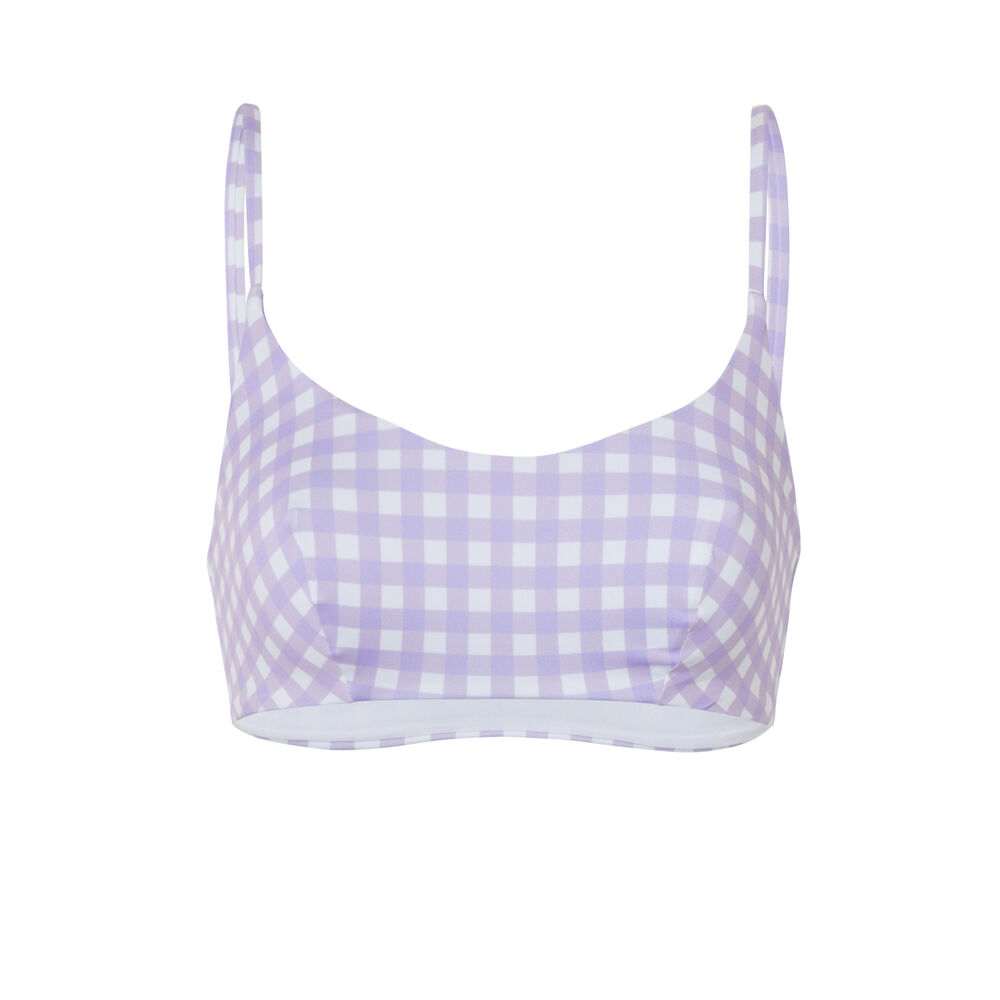 Haut de maillot brassière vichy - lilas violet.