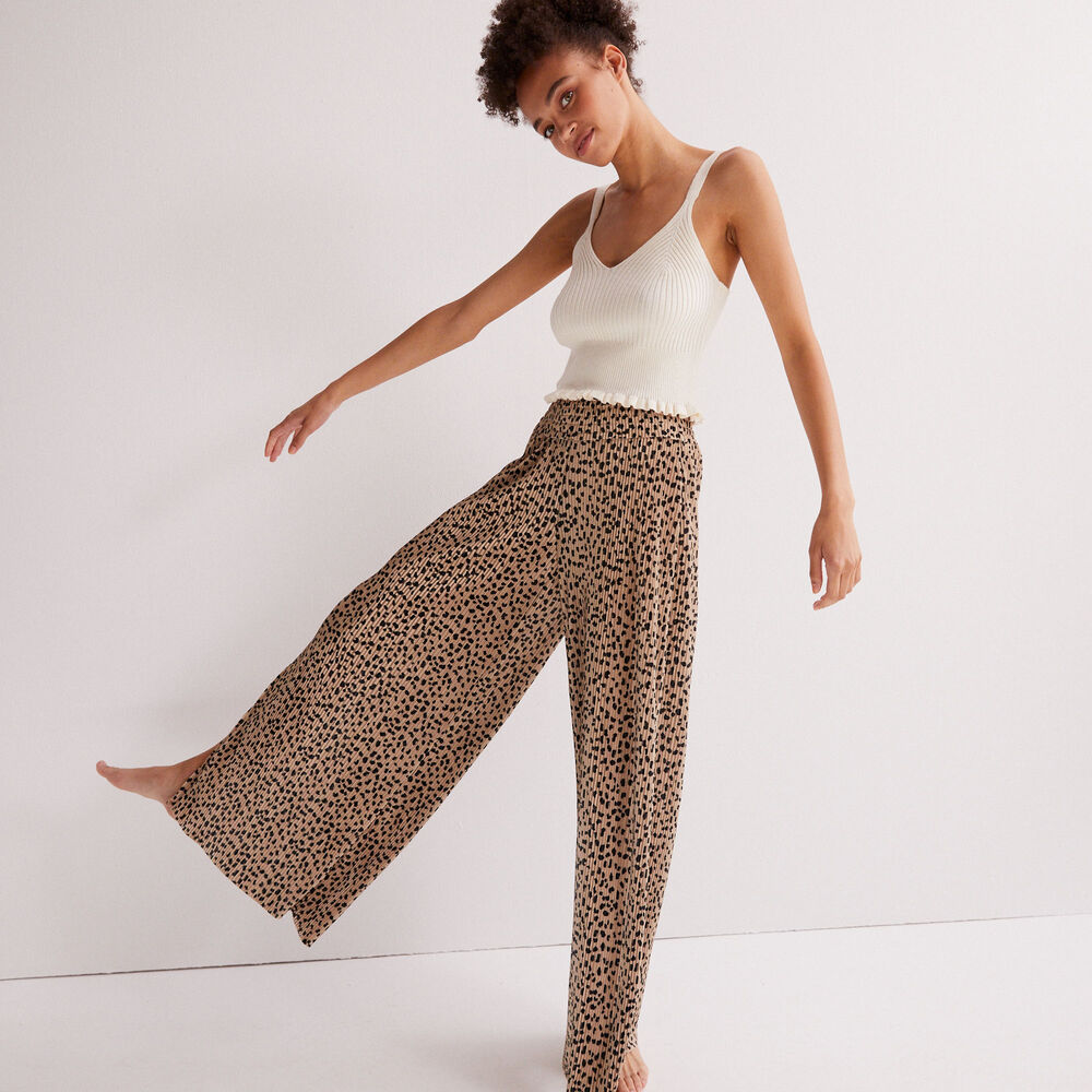 Pantalon large ouvert imprimé léopard - beige beige.