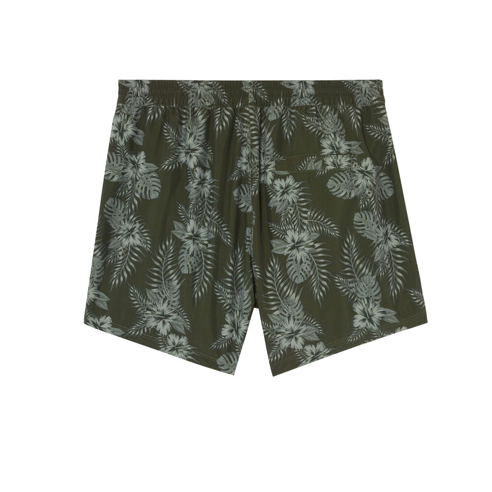 Short de bain imprimé tropical - kaki vert.