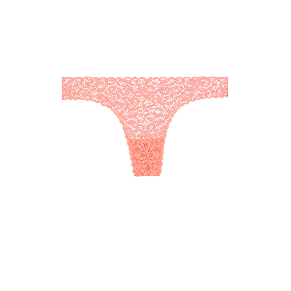 Tanga dentelle fleurie - corail corail.