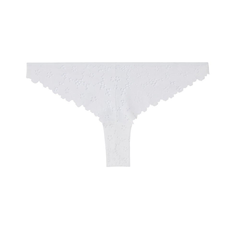 Tanga tout dentelle ajourée - blanc blanc.