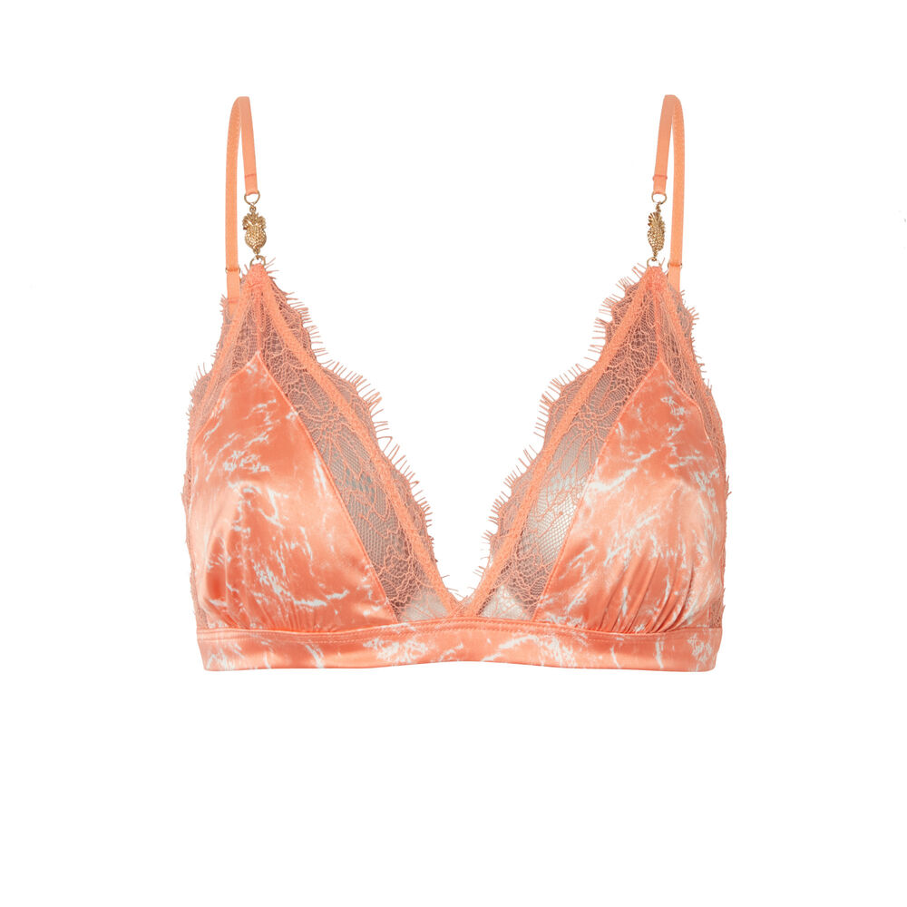 Soutien-gorge triangle dentelle effet marbre et bijoux ananas - rose rose.