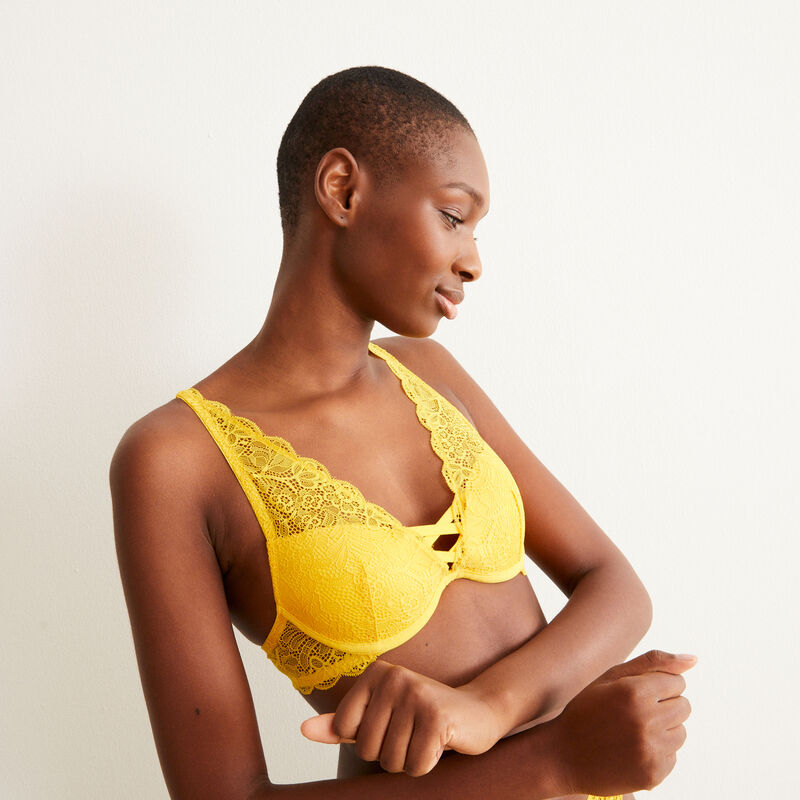soutien-gorge push-up foulard en dentelle - jaune soutien-gorge push-up foulard en dentelle - jaune;