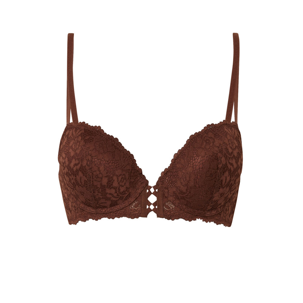 Soutien-gorge ampliforme en dentelle fleurie - chocolat marron.