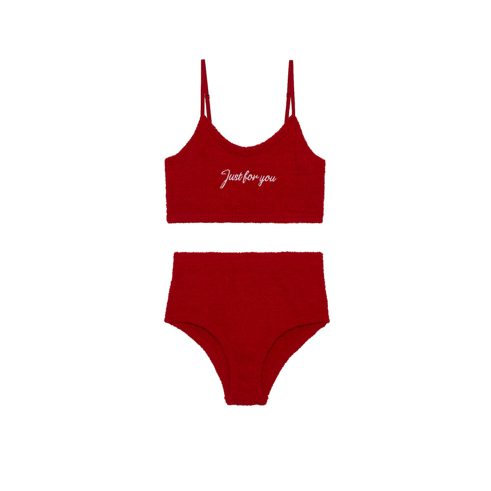 Set brassière et culotte à message just for you - rouge rouge.