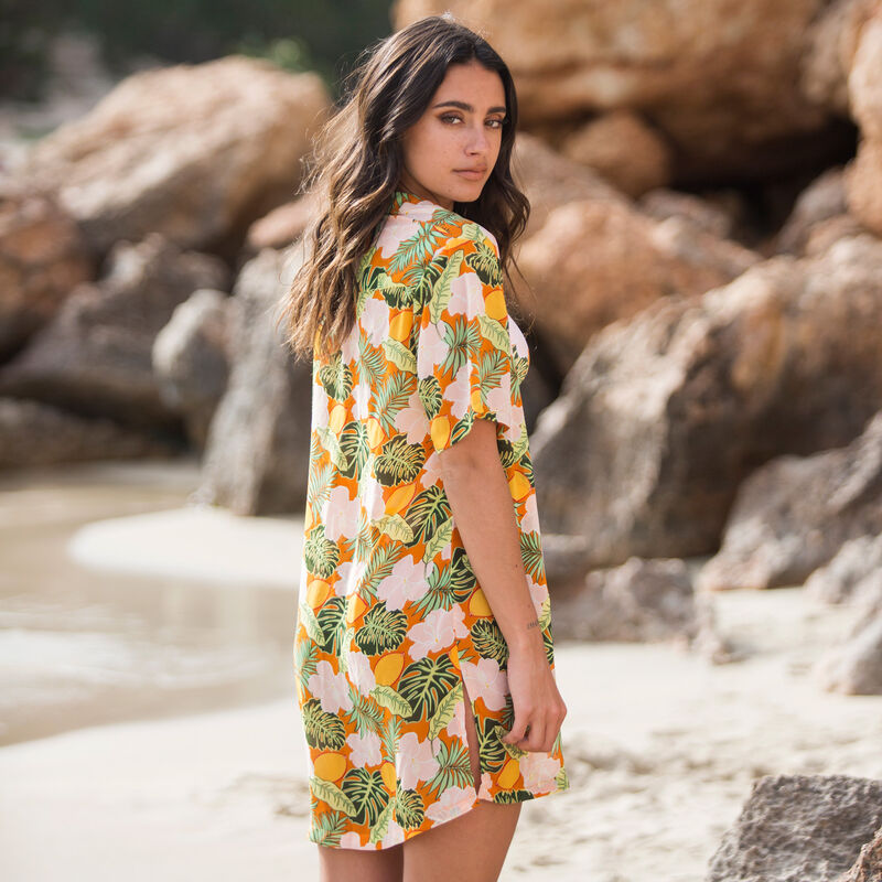 chemise de plage imprimé tropical - orange chemise de plage imprimé tropical - orange;