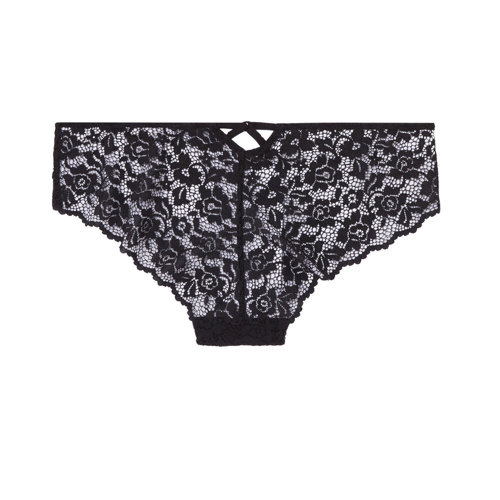 Shorty en dentelle fleurie - noir noir.