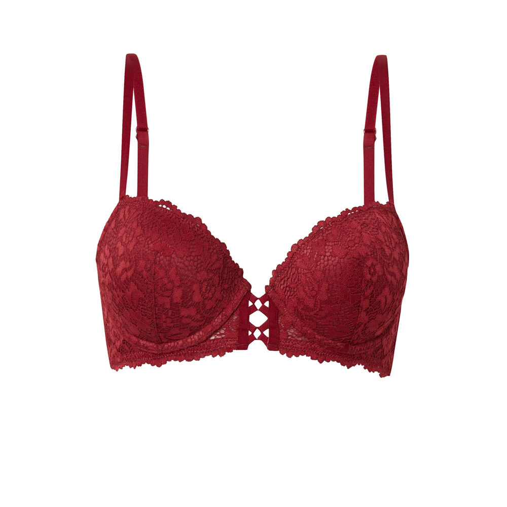 Soutien-gorge push-up en dentelle fleurie - bordeaux rouge.
