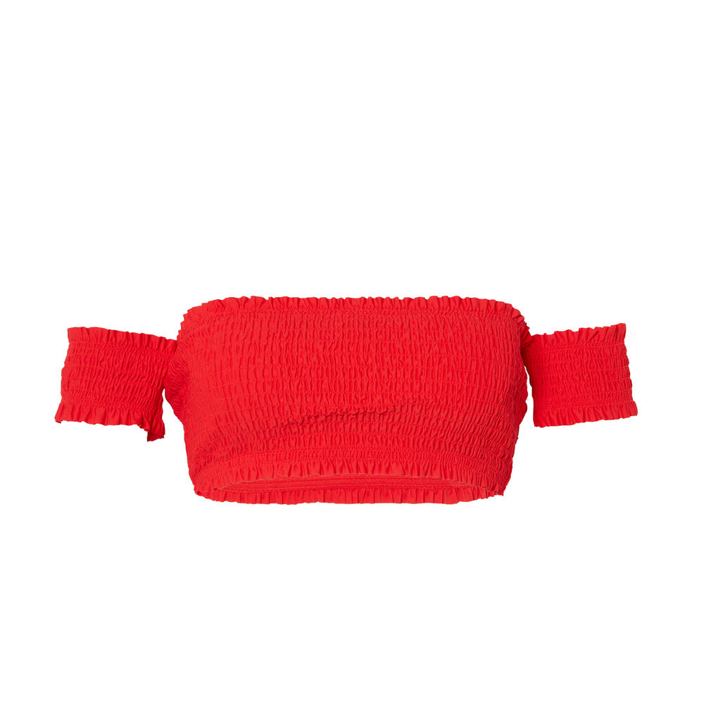 Haut de maillot brassière froncée à manches - rouge rouge.