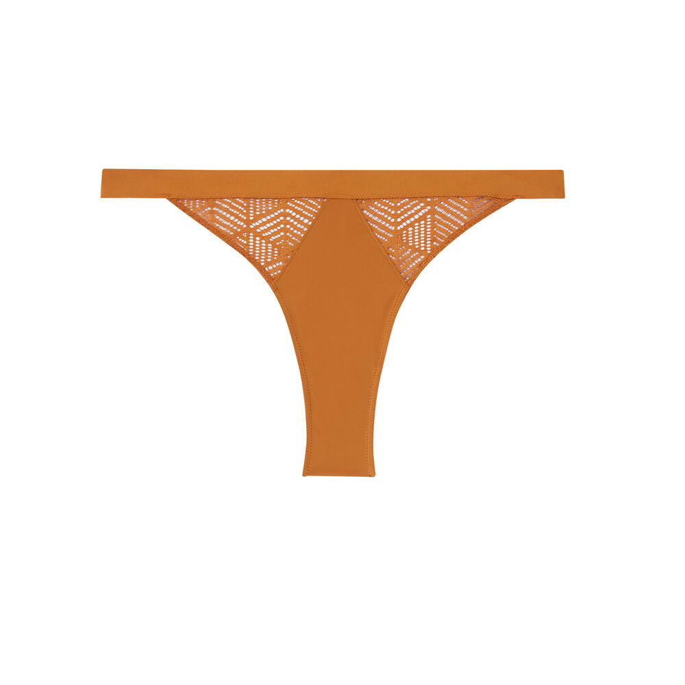 Tanga à empiècements dentelle - camel marron.