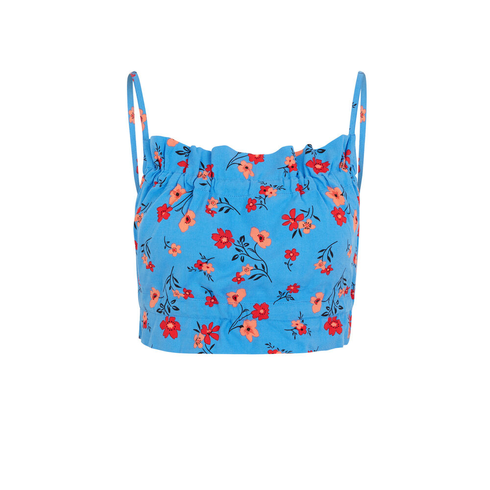 Top dos nu imprimé fleuri - bleu bleu.