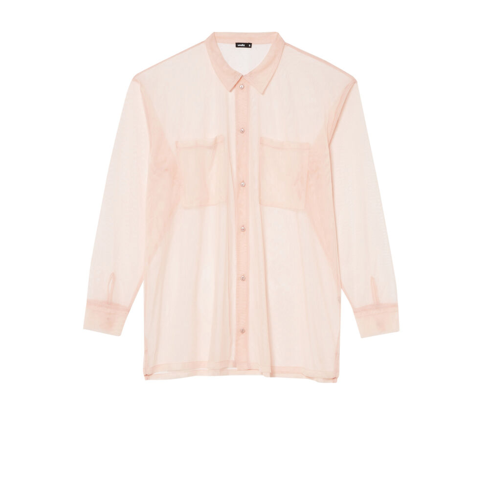 Chemise longue transparente en tulle - rose nude rose.