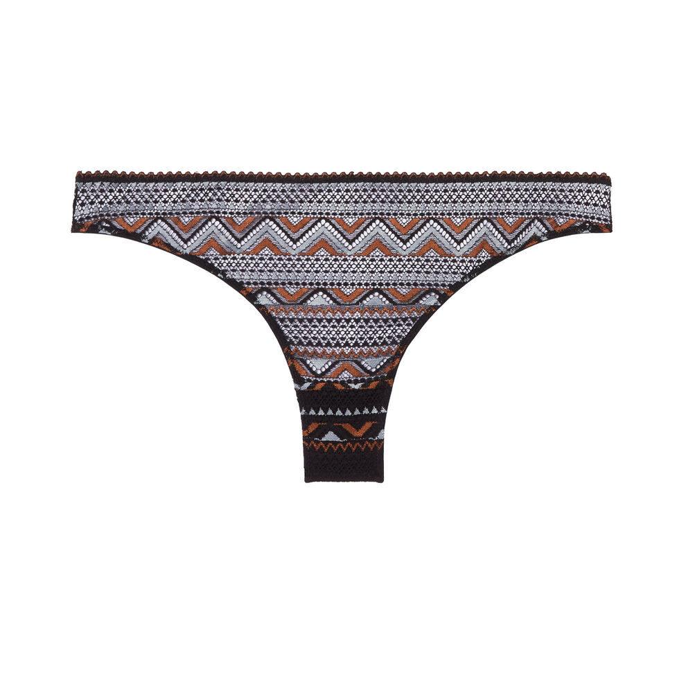 Tanga à dentelle bicolore - noir noir.