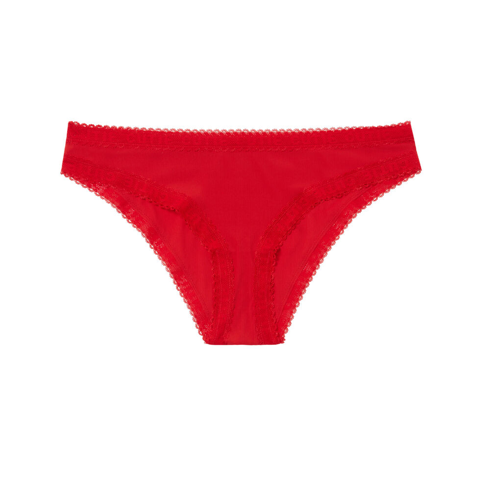 Culotte uni en micro à détail dentelle - rouge rouge.