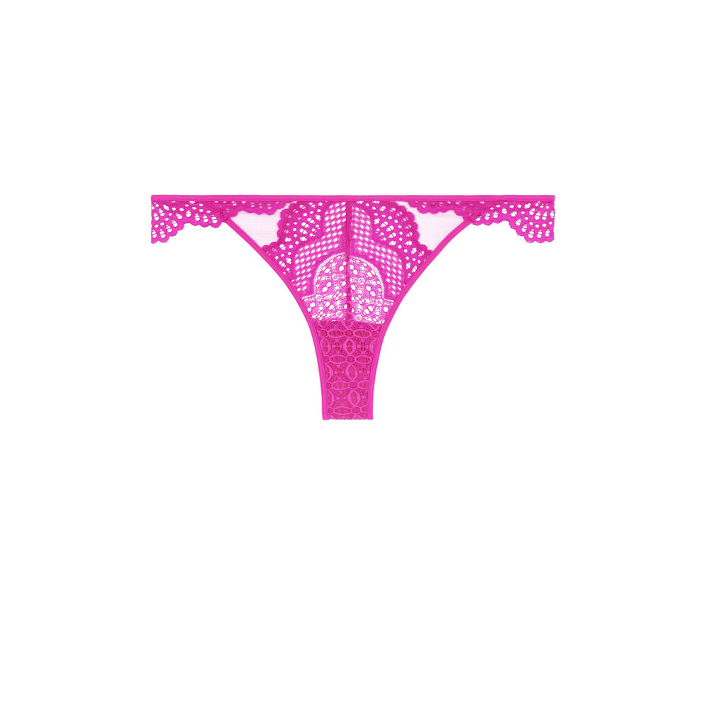 Tanga en dentelle à détails - rose rose.