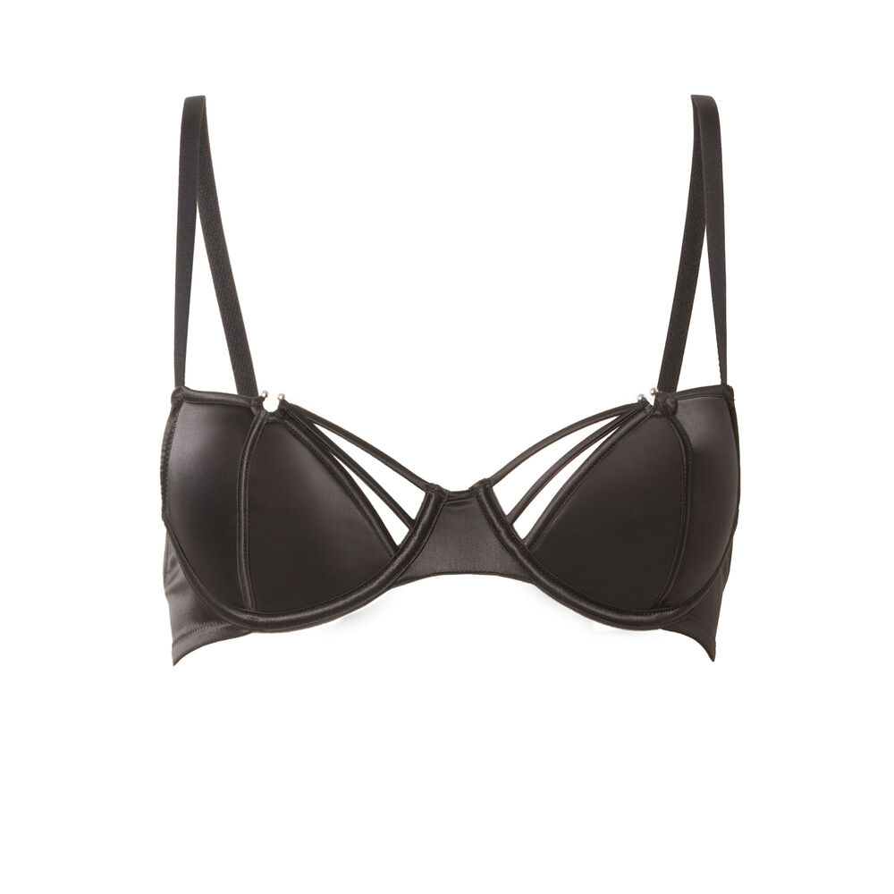 Soutien-gorge corbeille en satin à bijoux "piercing"- noir noir.