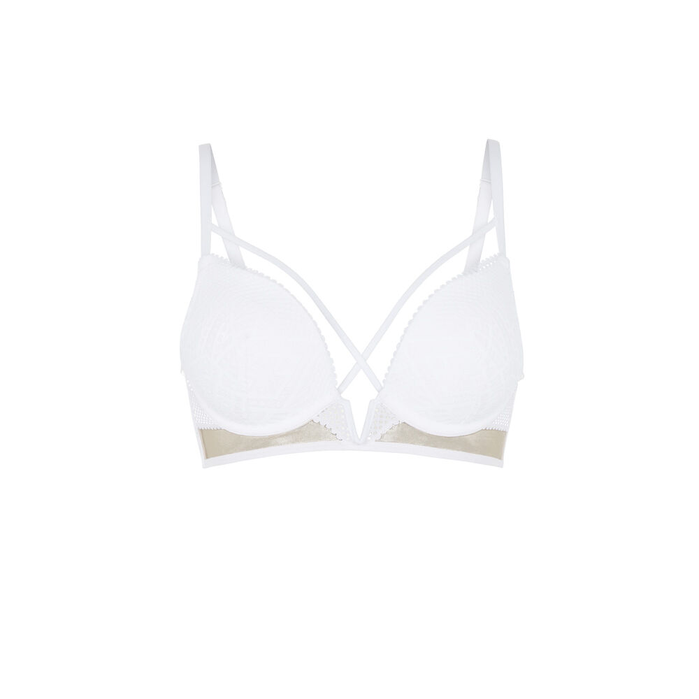 Soutien-gorge push-up bustier dentelle - blanc blanc.