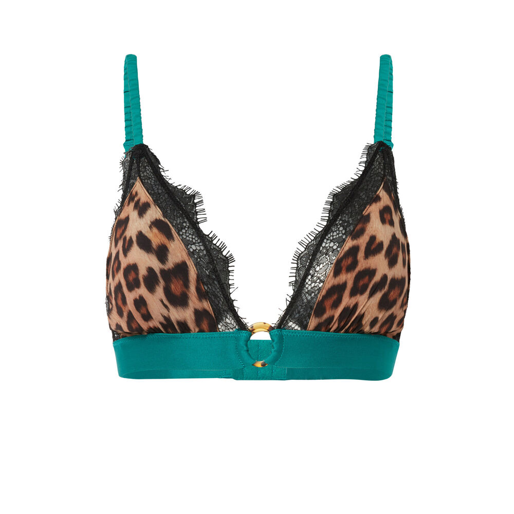 Soutien-gorge triangle sans armatures en micro et motifs léopard - noir noir.