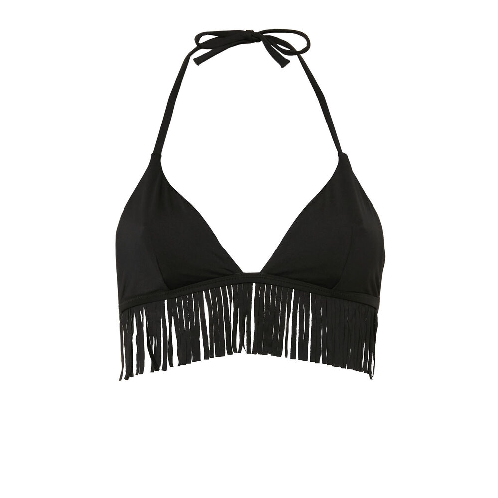 Haut de maillot triangle sans armatures à franges - noir noir.