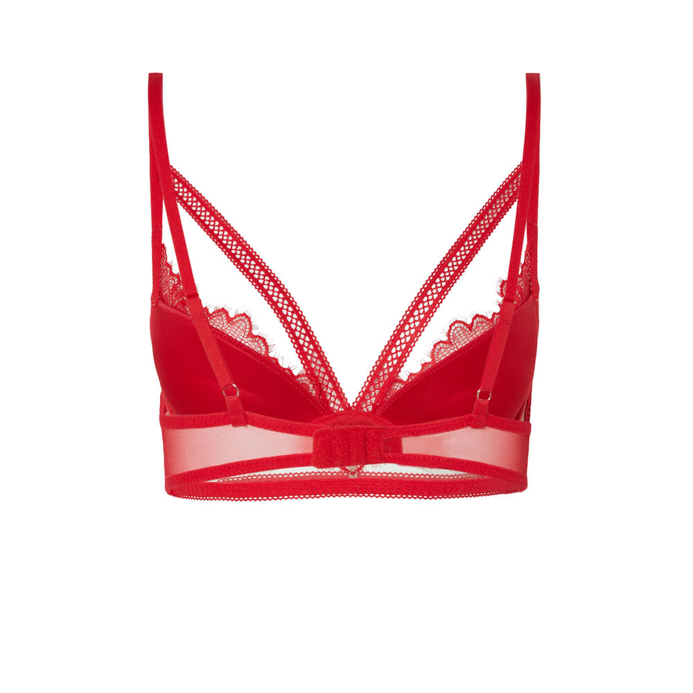 Soutien-gorge push-up en dentelle ajourée et liens - rouge rouge.