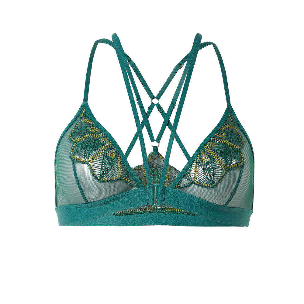 Soutien-gorge triangle à guipure et liens dans le dos - sapin vert.