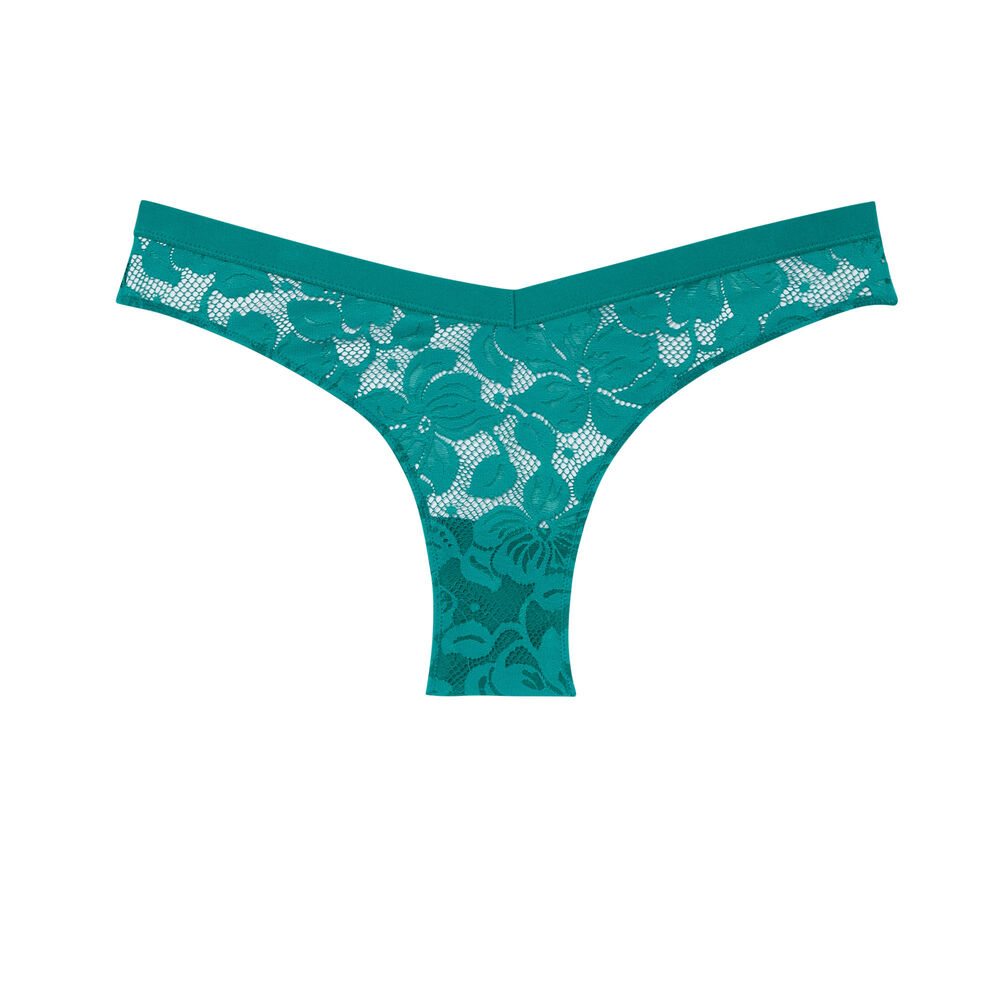 Tanga en v à dentelle florale - vert vert.