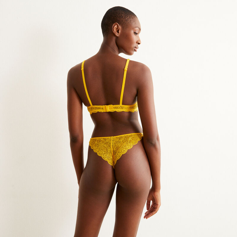 tanga en dentelle et liens - jaune tanga en dentelle et liens - jaune;