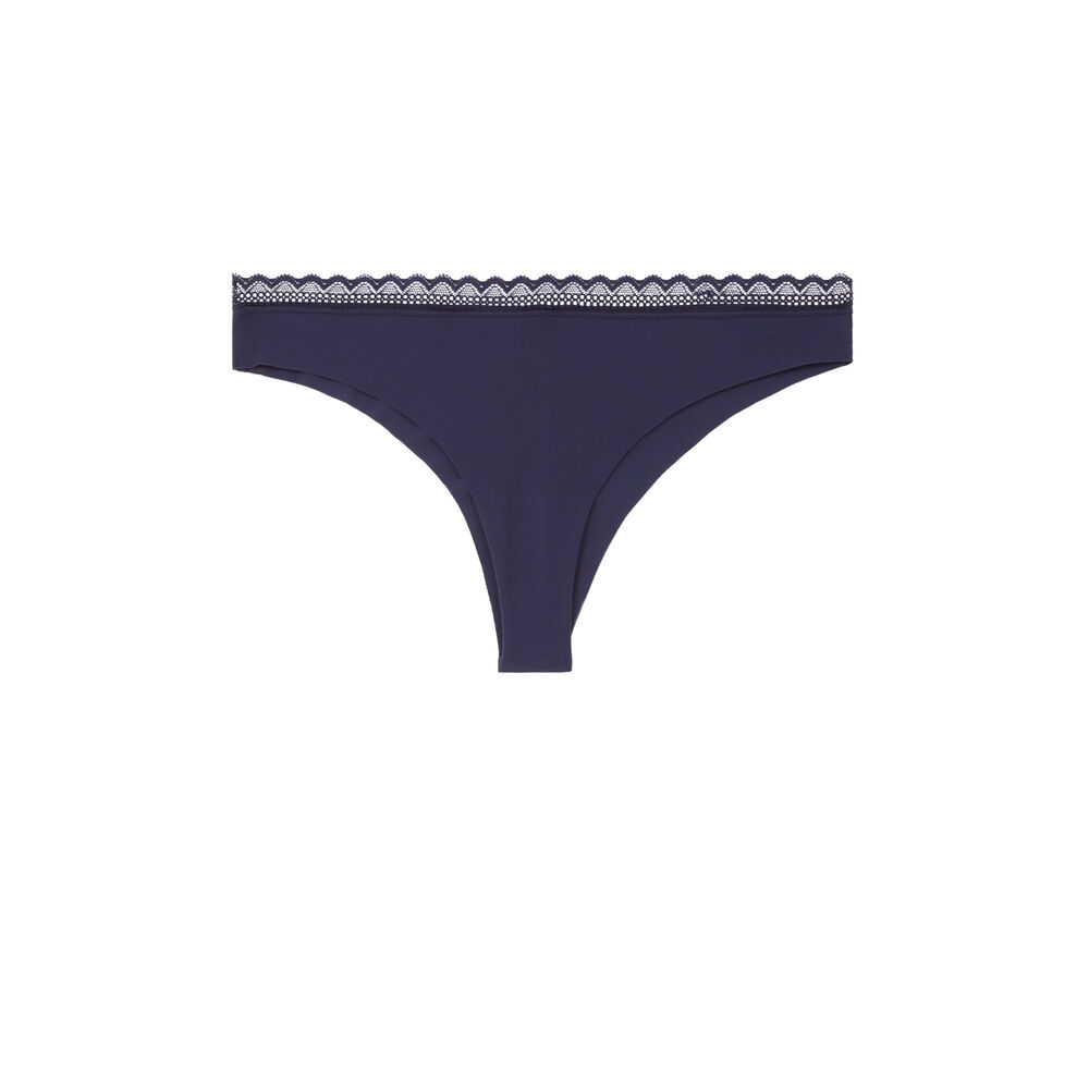 Tanga micro et dentelle - bleu bleu.