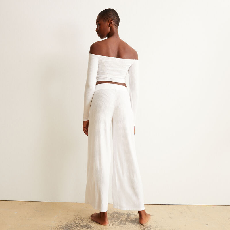pantalon en maille à taille élastique - écru pantalon en maille à taille élastique - écru;