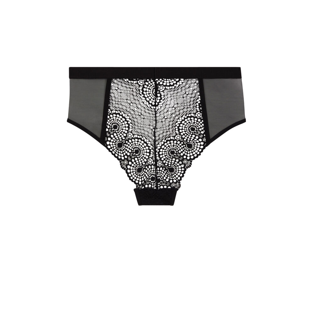 Culotte taille haute en dentelle - noir noir.