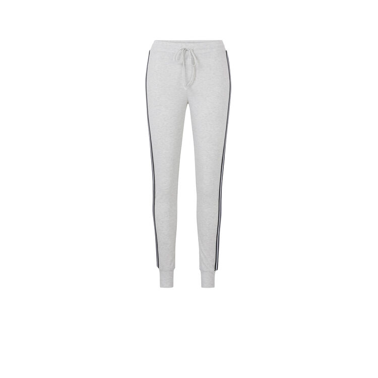 Pantalon jogging bandes laterales newazjiz gris blanc.
