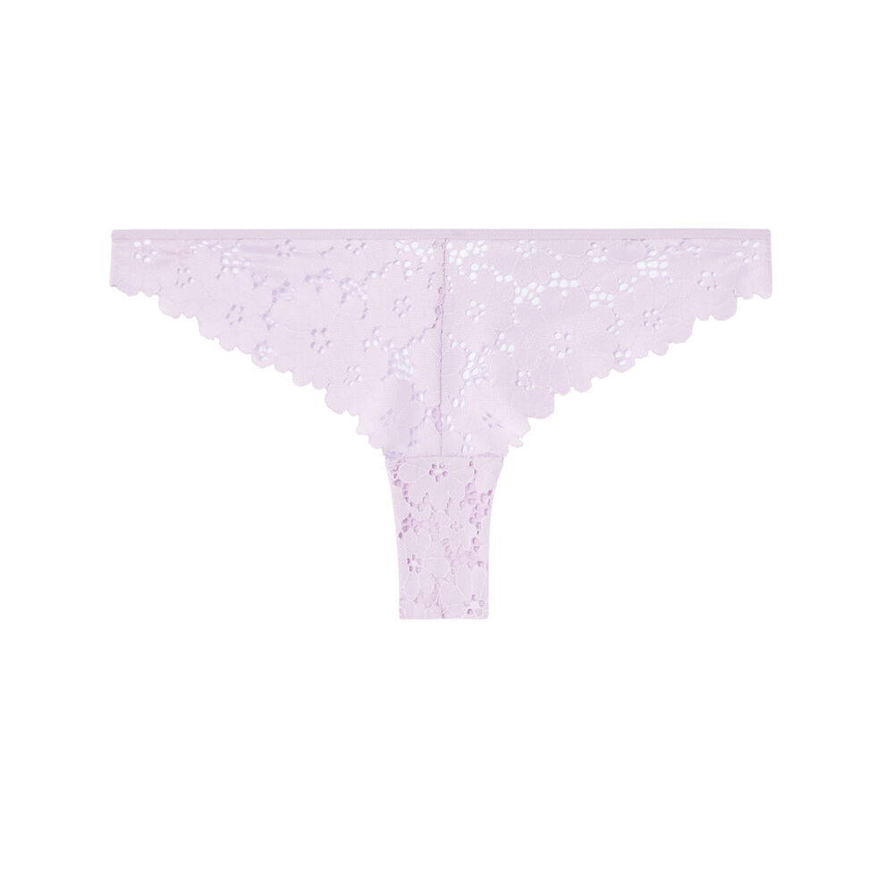 Tanga tout dentelle ajourée - lilas violet.