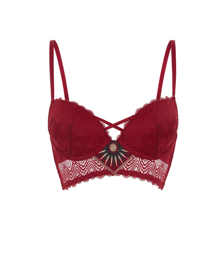 Soutien-gorge bustier push détail broderie horoscopiz bordeaux.