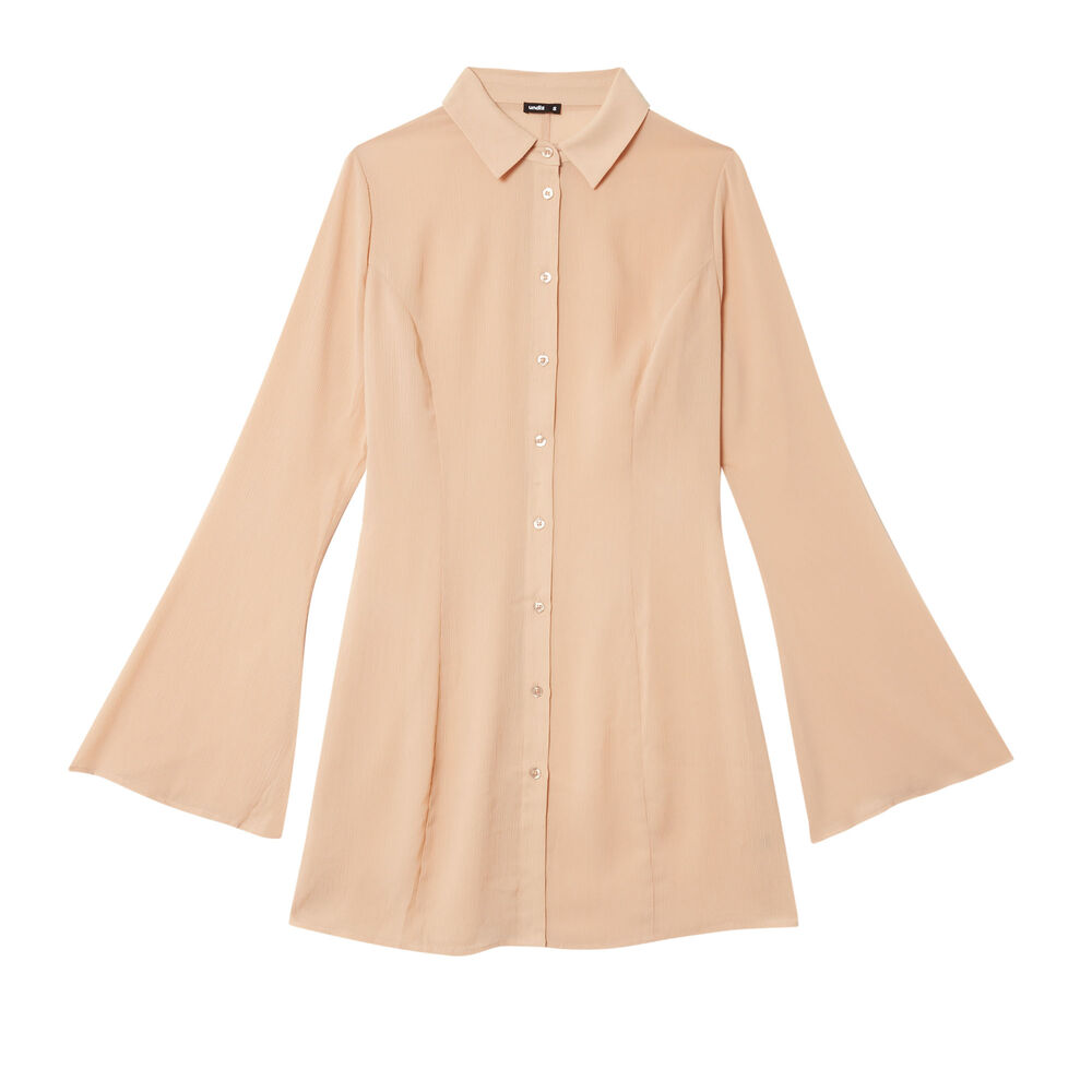 Robe chemise cintrée en satin - beige beige.