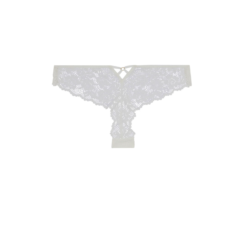 Tanga en dentelle fleurie - écru ecru.