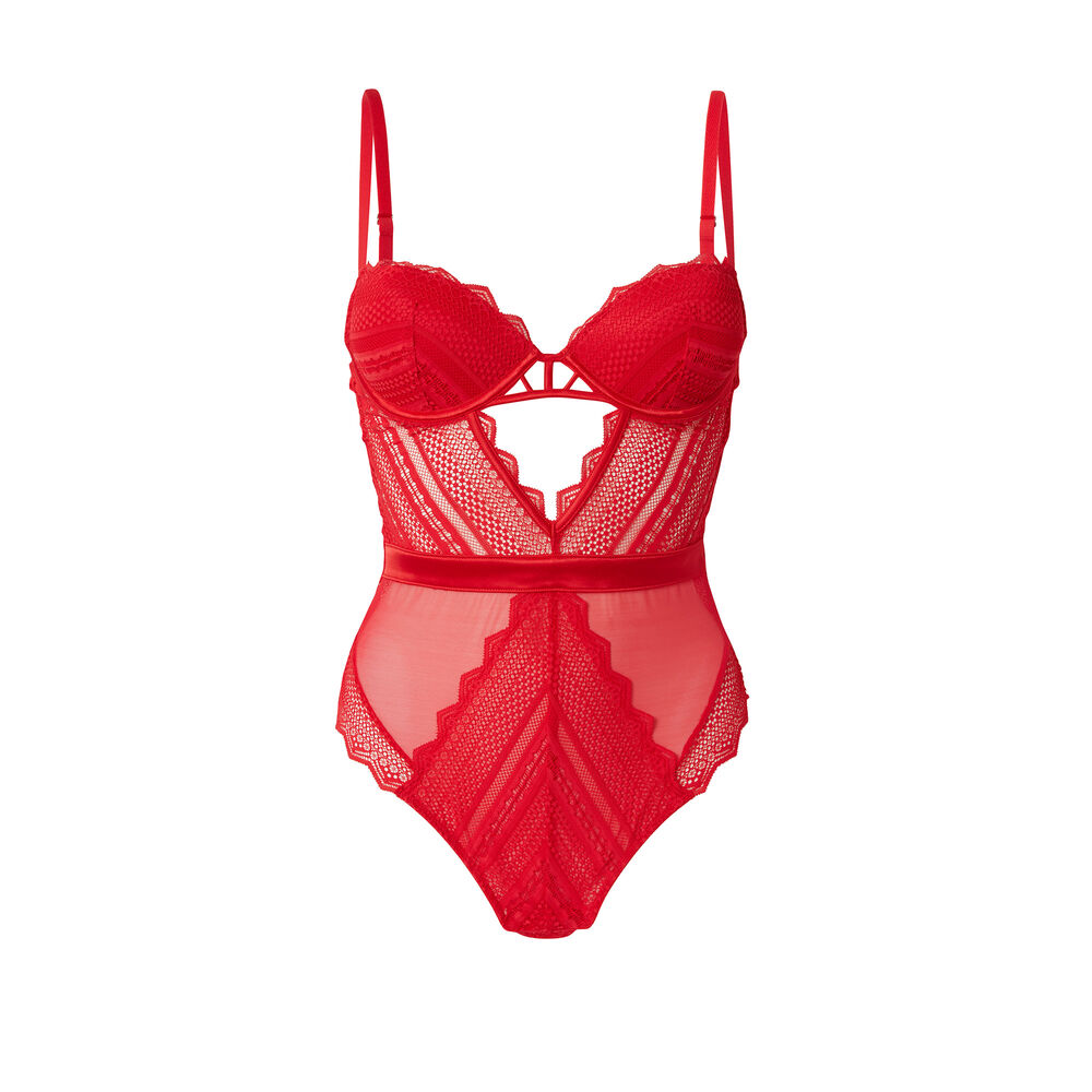 Body push-up ajouré à dentelle géométrique - rouge rouge.