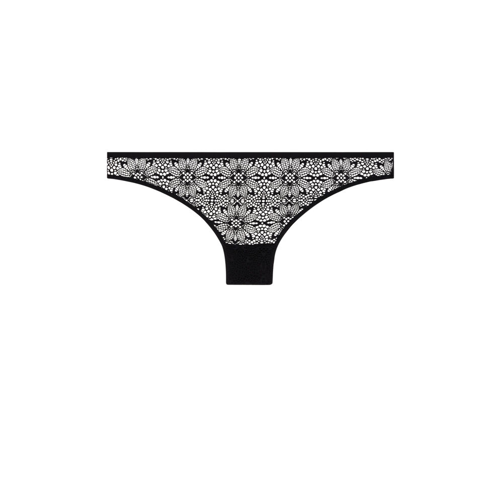 Tanga à dentelle avec liens - noir noir.