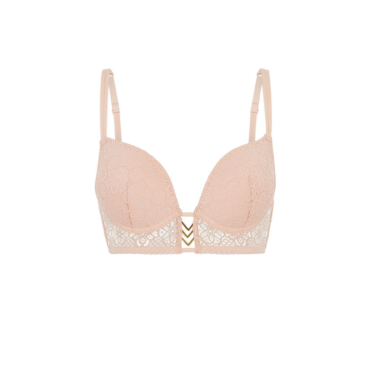 Soutien-gorge bustier push en dentelle détail bijou ethnobiz rose poudré.