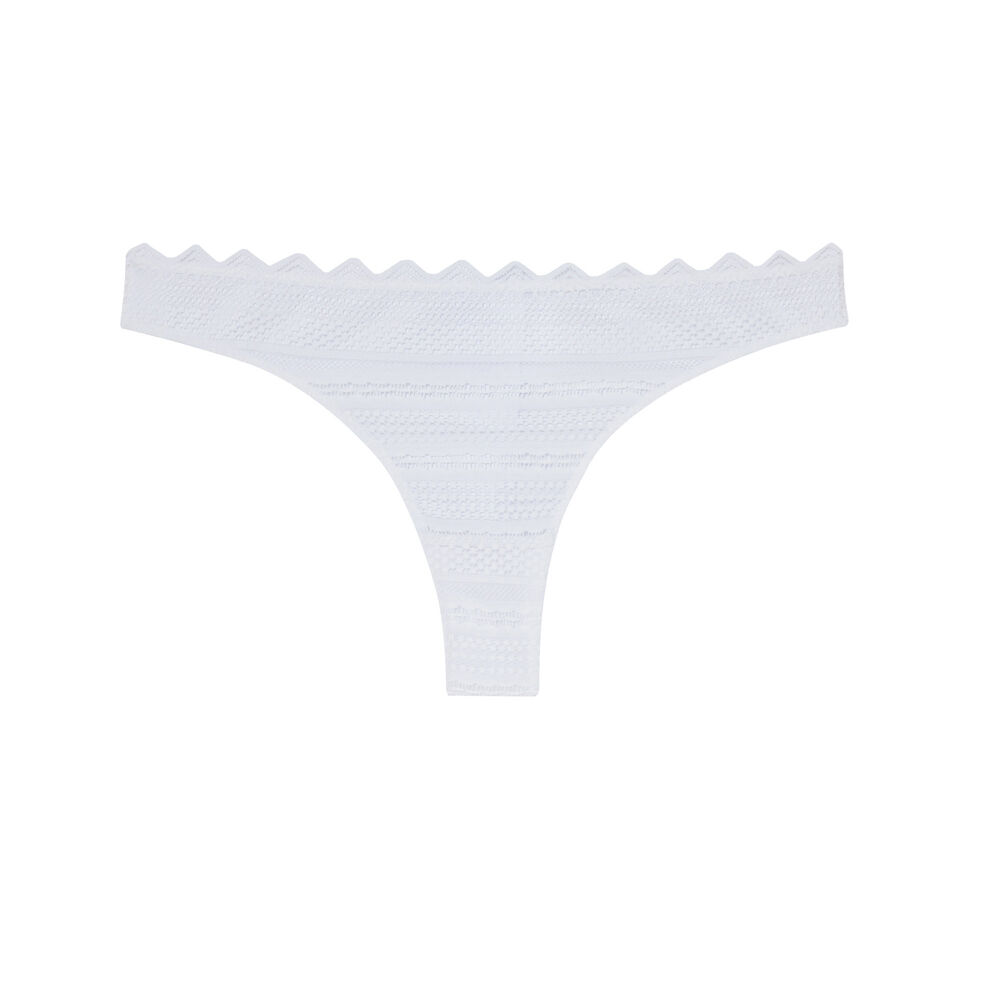 Tanga dentelle géométrique - blanc blanc.