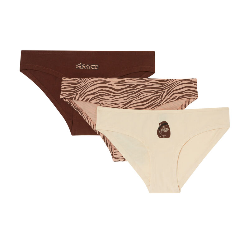 lot de 3 culottes mood zébré - marron lot de 3 culottes mood zébré - marron;
