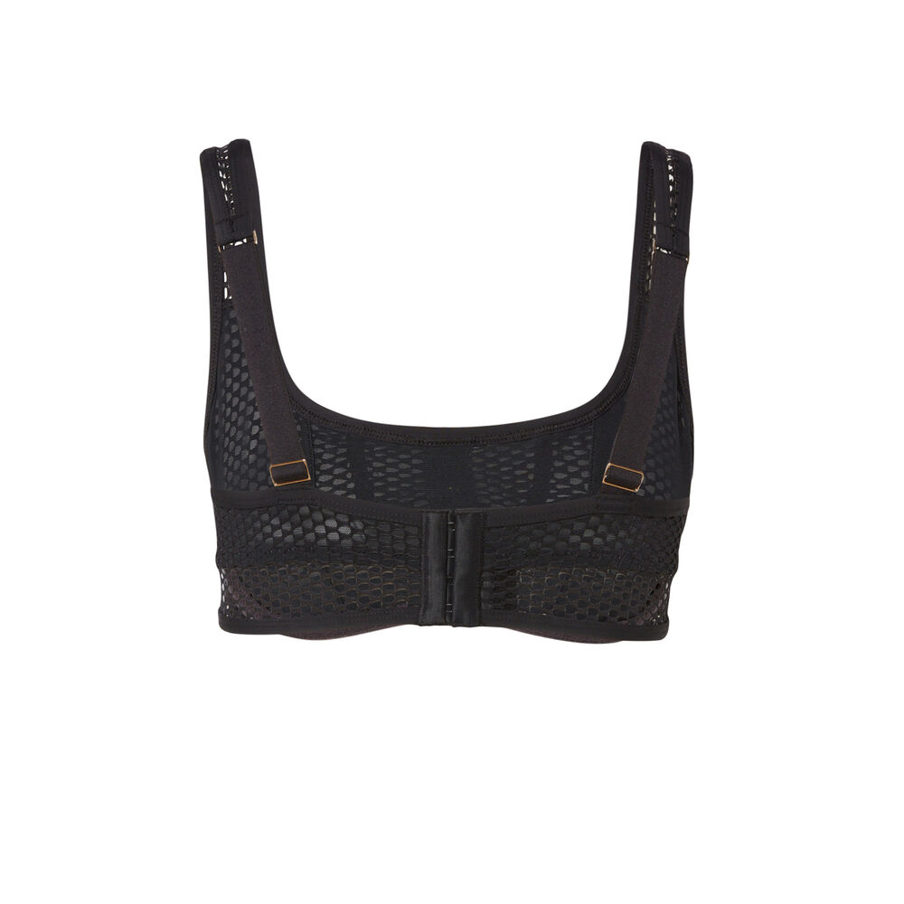 Soutien-gorge bustier à dentelle ajourée et détails boutons - noir noir.