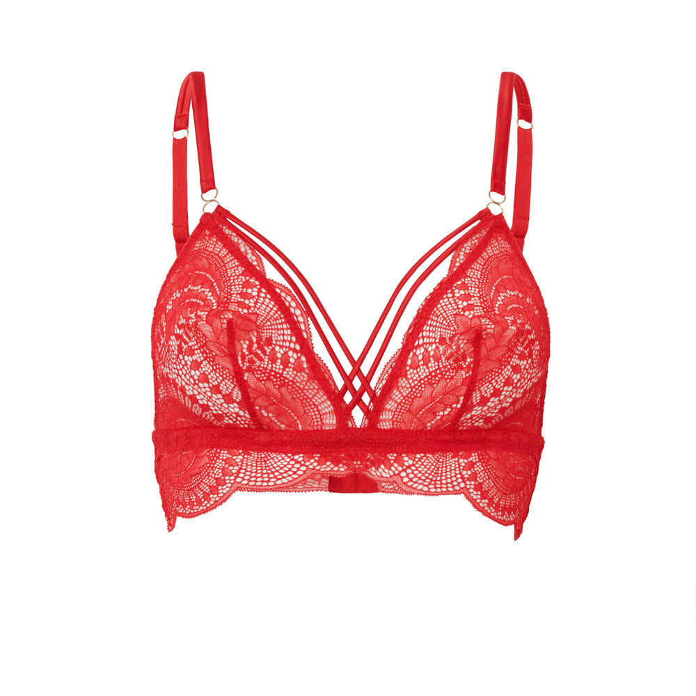 Soutien-gorge triangle en dentelle et liens satinés - rouge rouge.
