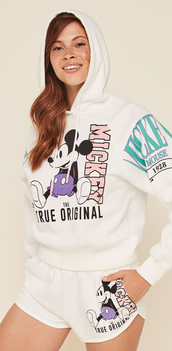 Short molleton print mickey mickeymousiz blanc cass&eacute;.
