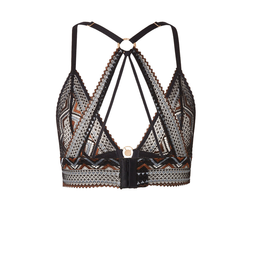 Soutien-gorge triangle sans armatures à dentelle bicolore - noir noir.