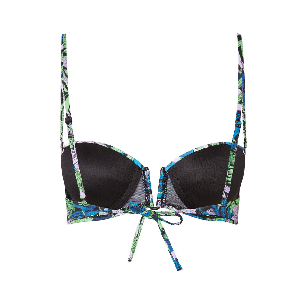 Haut de maillot bandeau imprimé tropical - noir noir.