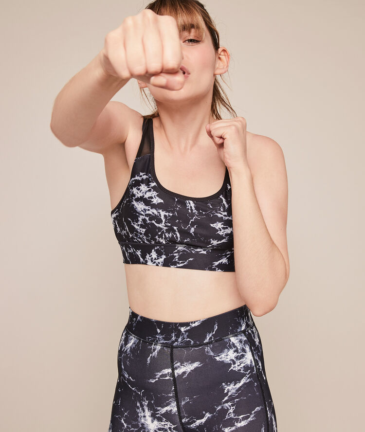 Brassière sport imprimé marbre supermarbliz noir.