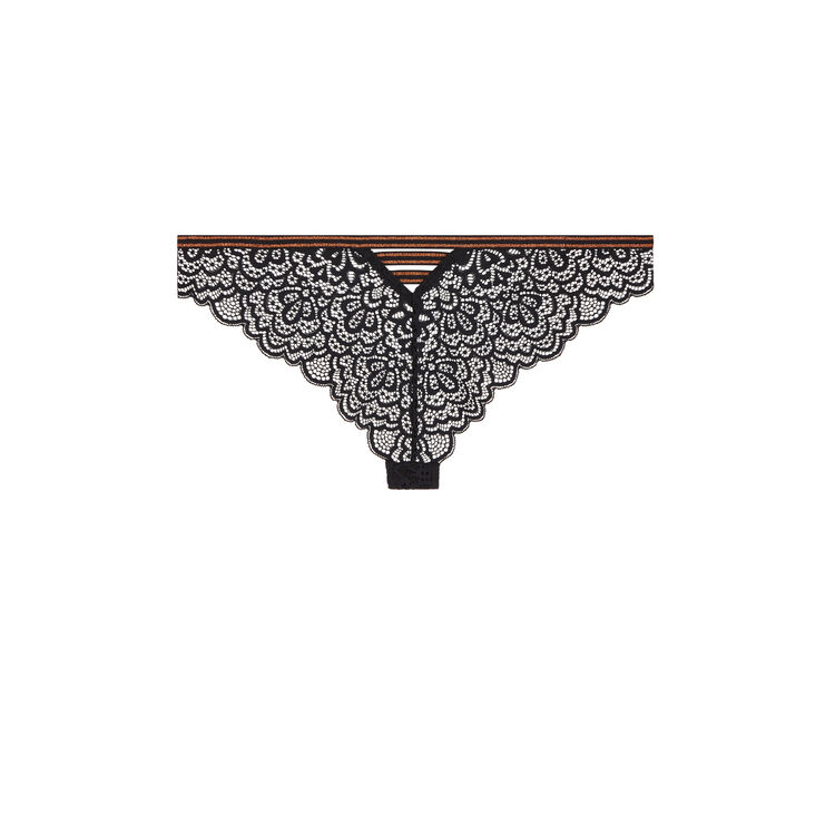 Tanga en dentelle détail bande lurexbandiz noir.