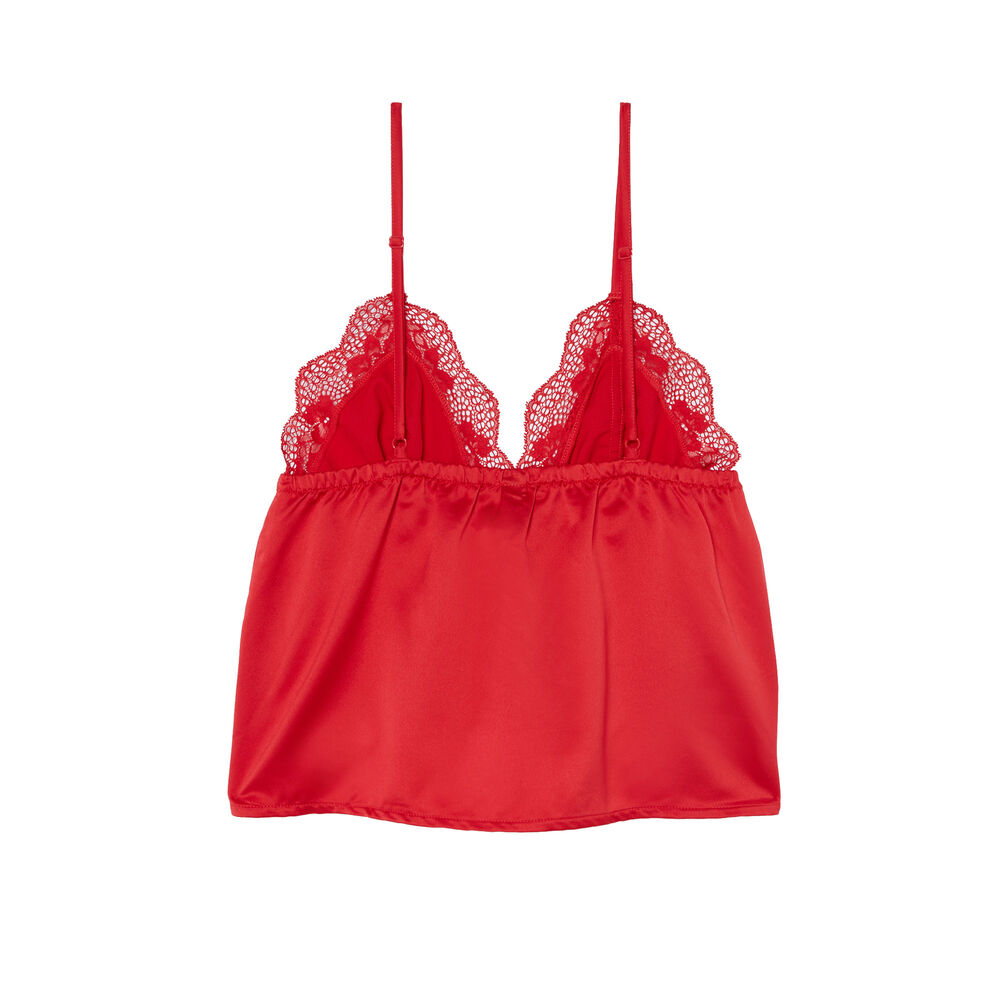Top santiné et bords en dentelle - rouge rouge.