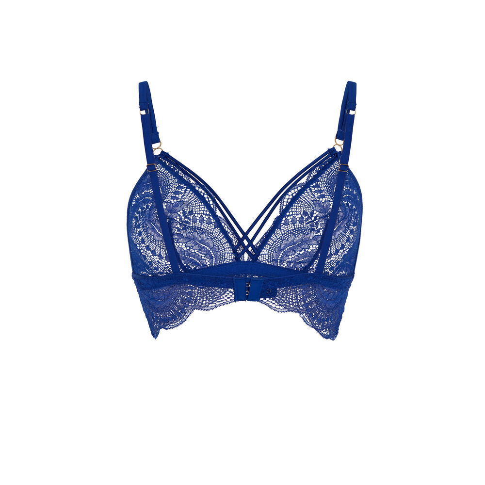 Soutien-gorge triangle en dentelle et liens satinés - bleu roi bleu.